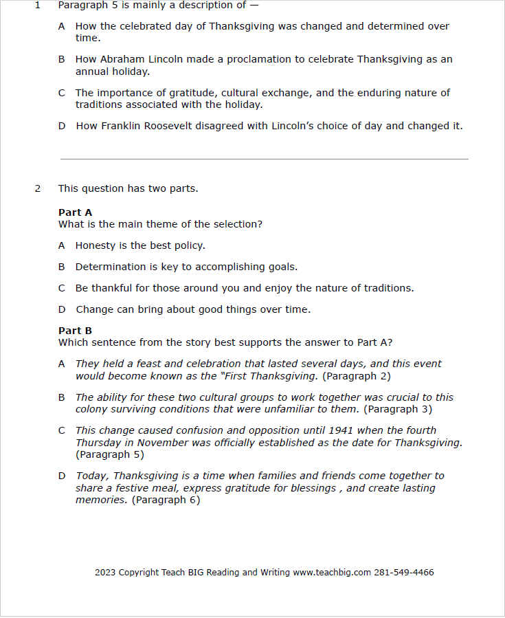 Practice Passage: Set 3 - 8Th Grade