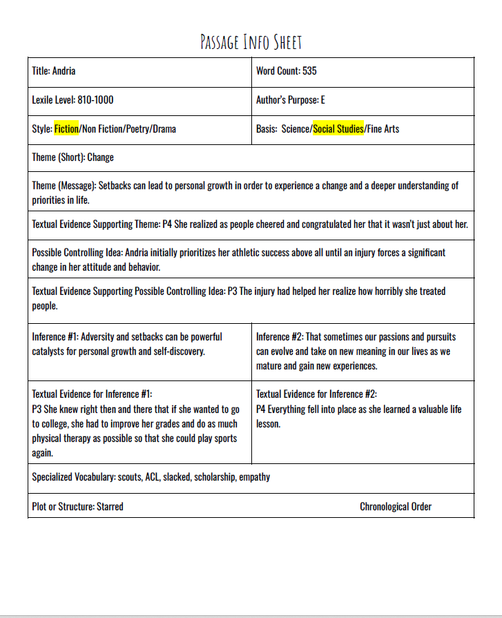 Practice Passage: Set 3 - 8Th Grade