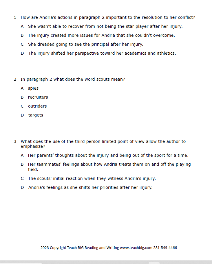 Practice Passage: Set 3 - 8Th Grade