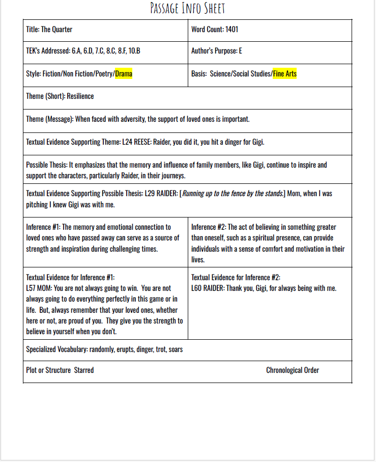 Practice Passage: Set 3- 9Th Grade