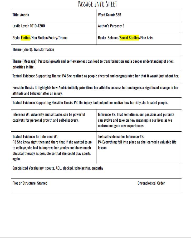 Practice Passage: Set 3- 9Th Grade