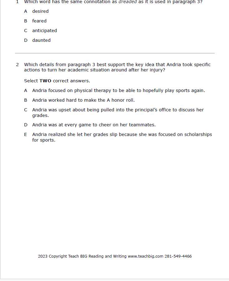 Practice Passage: Set 3- 9Th Grade