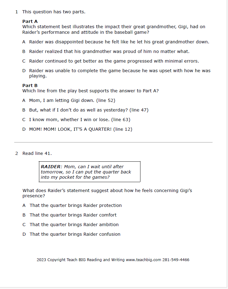 Practice Passage: Drama -10Th Grade-The Quarter