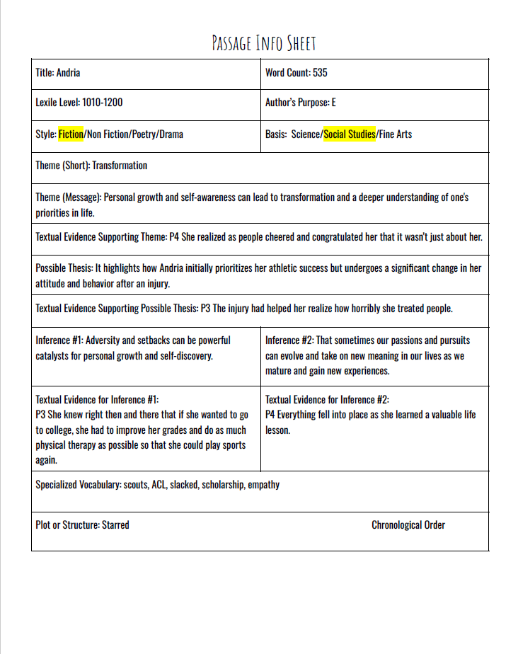 Practice Passage: Set 3- 10Th Grade