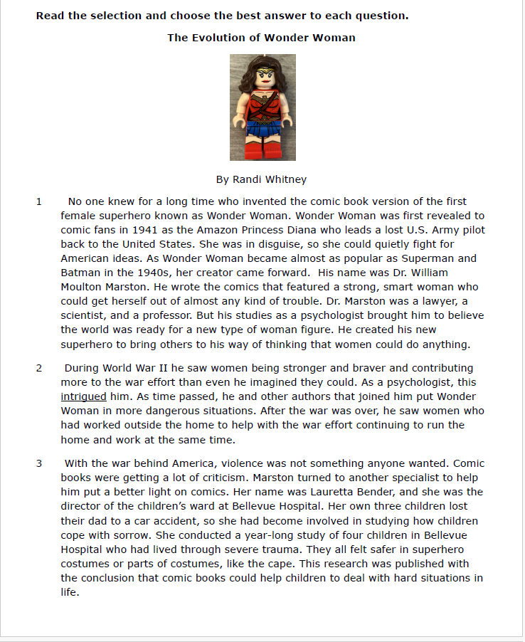 Practice Passage: Non Fiction-3Rd Grade-The Evolution Of Wonder Women