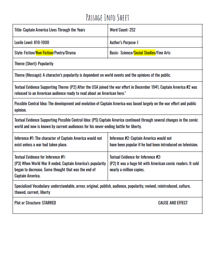 Practice Passage: Non Fiction- 3Rd Grade- Captain America Lives Through The Years-Spanish