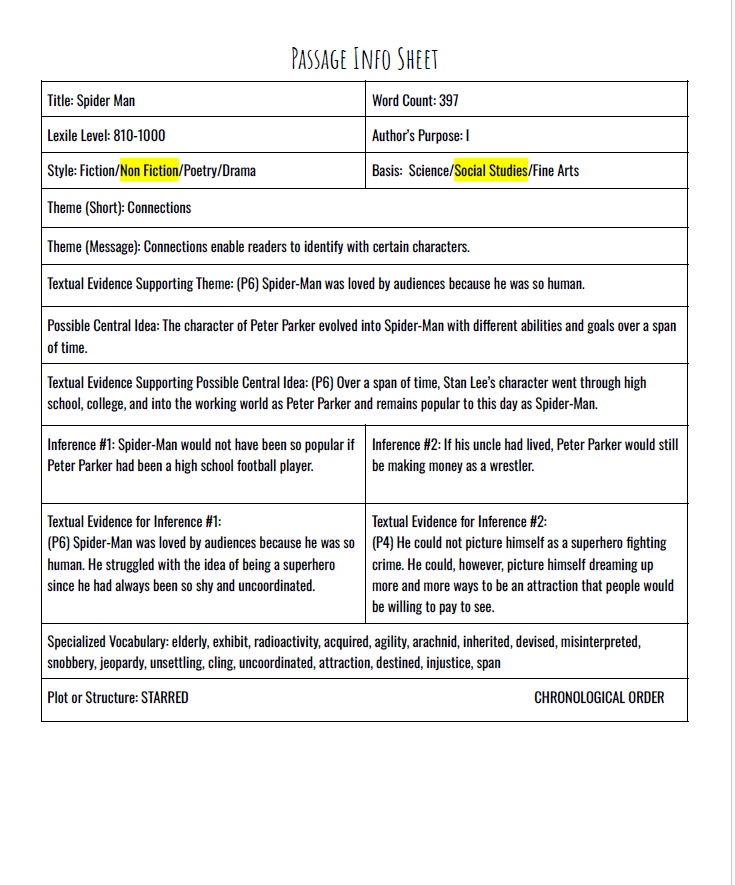 Practice Passage: Non Fiction-3Rd Grade-Spider Man-Spanish