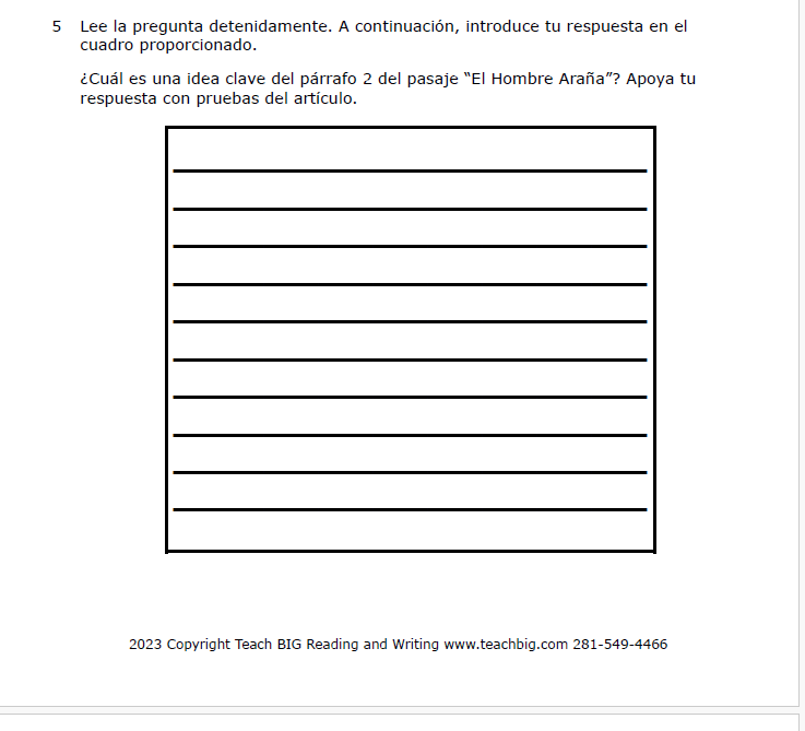 Practice Passage: Non Fiction-3Rd Grade-Spider Man-Spanish