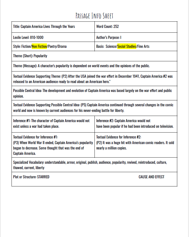 Practice Passage: Set 5 - 3Rd Grade-Spanish