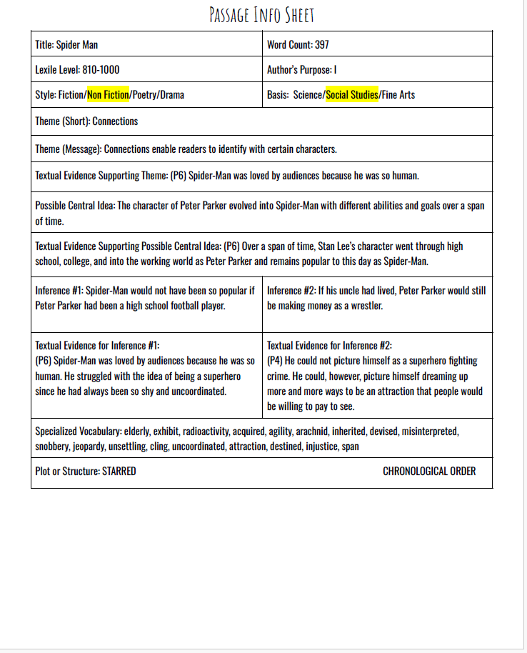 Practice Passage: Set 5 - 3Rd Grade-Spanish