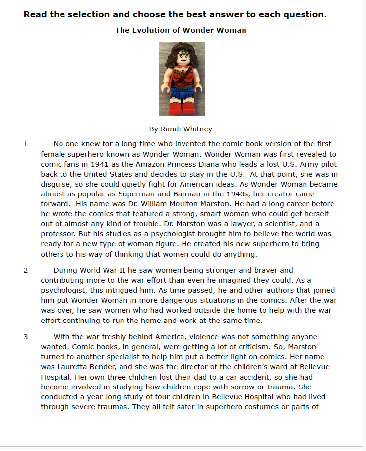 Practice Passage: Non Fiction – 4Th Grade The Evolution Of Wonder Woman